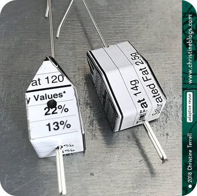 Nutrition Label Tiny Birdhouses Boho Upcycled Tin Earrings