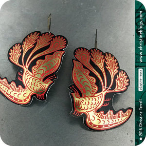 Red & Gold Firebird Zero Waste Big Tin Earrings