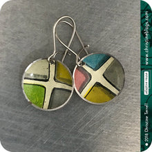 Load image into Gallery viewer, Colorful Ceramic Tile Tiny Dot Slow Fashion Tin Earrings by Christine Terrell for adaptive reuse jewelry