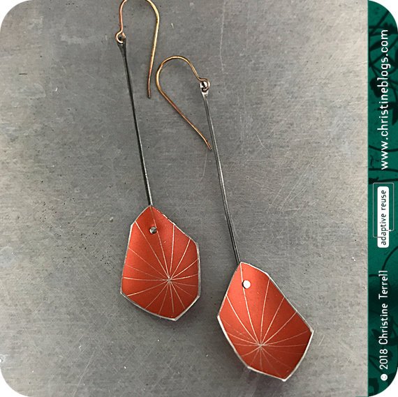 Orange Starburst Faceted Upcycled Tin Earrings 30th Birthday Gift
