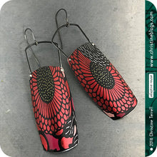 Load image into Gallery viewer, Sunflower Pattern on Red Recycled Tin Earrings Tin Anniversary Gift