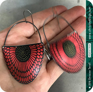 Sunflower Pattern Red & Black Large Upcycled Tin Earrings
