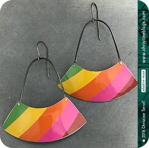 Bright Stripes Large Fan Recycled Tin Earrings 21st Birthday Gift