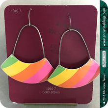 Load image into Gallery viewer, Bright Stripes Large Fan Recycled Tin Earrings 21st Birthday Gift