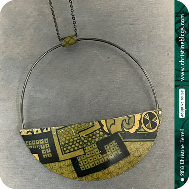 Patina Pattern Half Moon Recycled Pendant