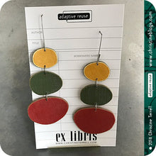 Load image into Gallery viewer, Yellow, Green &amp; Red River Pebbles Upcycled Book Cover Earrings