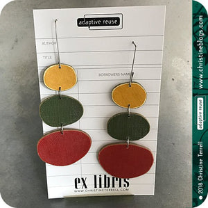 Yellow, Green & Red River Pebbles Upcycled Book Cover Earrings