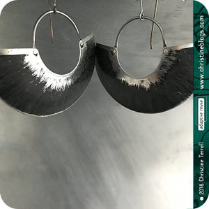 Black & Silver Half Moon Recycled Big Tin Earrings by Christine Terrell for adaptive reuse jewelry