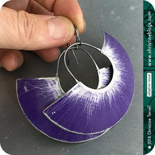 Load image into Gallery viewer, Purple &amp; Silver Big Half Moon Recycled Tin Earrings 30th Birthday Gift