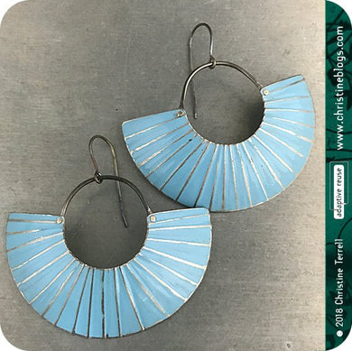 Silver Ice Blue Half Moon Recycled Tin Earrings