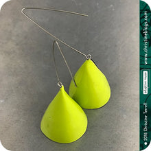 Load image into Gallery viewer, Chartreuse Green Large Cone Zero Waste Tin Earrings by Christine Terrell for adaptive reuse jewelry 