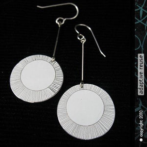 Etched White Circle Earrings Upcycled Tin Anniversary Gift