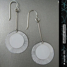 Load image into Gallery viewer, Etched White Circle Earrings Upcycled Tin Anniversary Gift