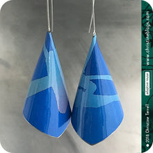Load image into Gallery viewer, True Blue Conical Recycled Tin Earrings