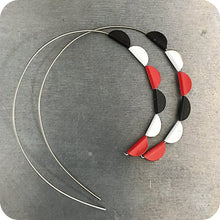 Load image into Gallery viewer, Red, Black &amp; White Pennant Spiral Upcycled Tin Earrings