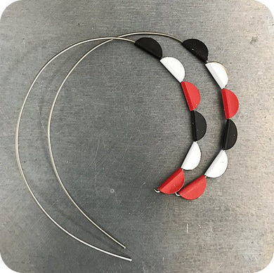 Red, Black & White Pennant Spiral Upcycled Tin Earrings