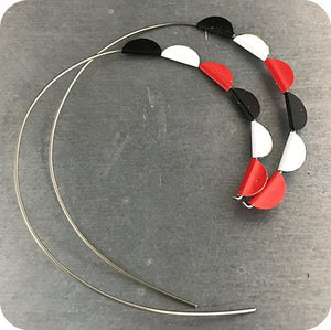 Red, Black & White Pennant Spiral Upcycled Tin Earrings
