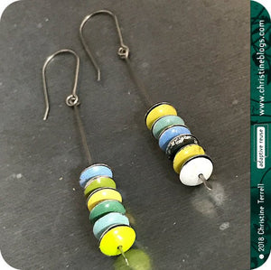 Mixed Yellow, Aqua & Greens Tiny Stacked Macarons Tin Earrings