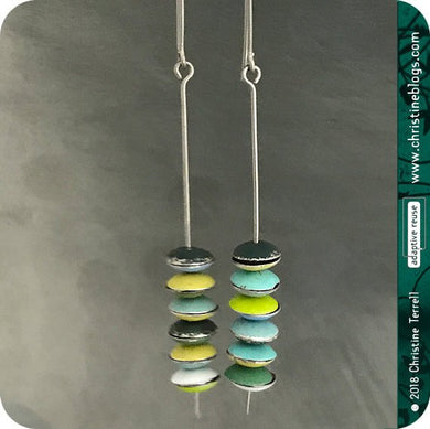 Mixed Yellow, Aqua & Greens Tiny Stacked Macarons Tin Earrings