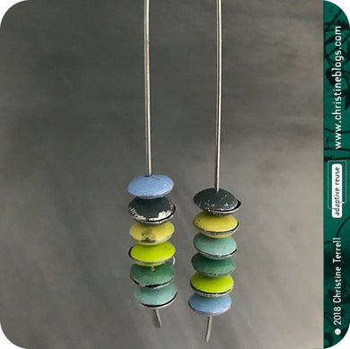 Mixed Yellows Aquas & Greens Tiny French Macarons Tin Earrings