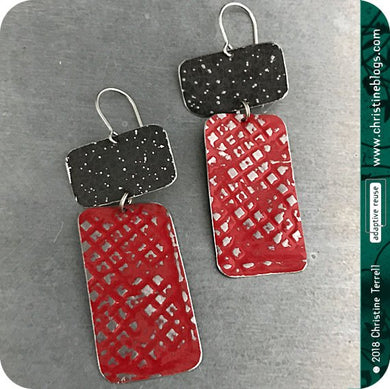 Deep Red & Midnight Recycled Tin Earrings 30th Birthday Gift