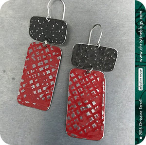 Deep Red & Midnight Recycled Tin Earrings 30th Birthday Gift