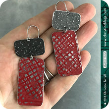 Load image into Gallery viewer, Deep Red &amp; Midnight Recycled Tin Earrings 30th Birthday Gift