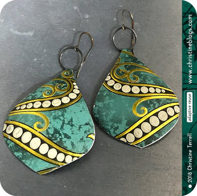 Jade Green & Gold Octopus Teardrop Tin Earrings