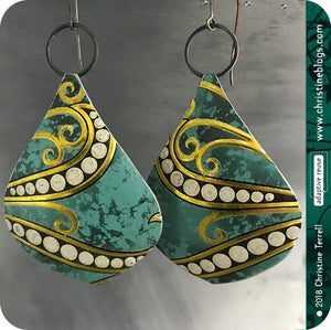 Jade Green & Gold Octopus Teardrop Tin Earrings