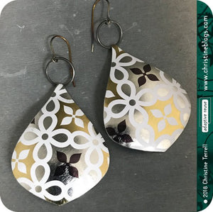 usilver gold and white recycled tin earrings by christine terrell for adaptive reuse jewelry