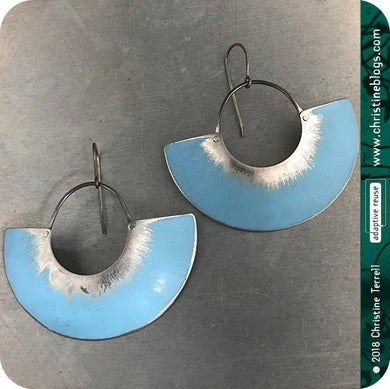Ice Blue & Silver Big Half Moon Recycled Tin Earrings