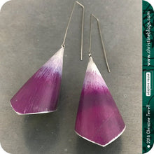 Load image into Gallery viewer, Conical Red Violet Ombre Recycled Tin Earrings Tin Anniversary Gift