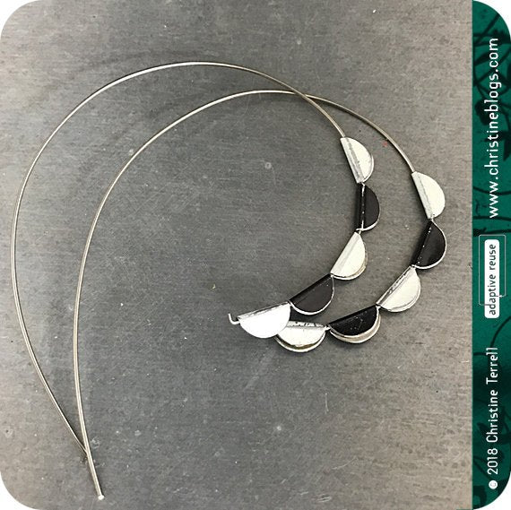 Black & White Pennant Spiral Tin Earrings