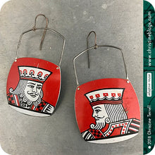 Load image into Gallery viewer, King of Clubs Upcycled tin earrings by christine terrell for adaptive reuse jewelry