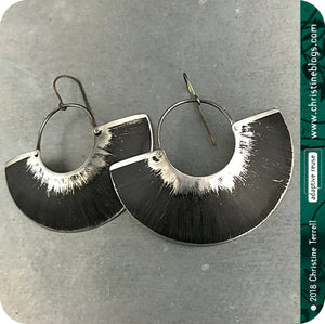 Black & Silver Half Moon Recycled Big Tin Earrings by Christine Terrell for adaptive reuse jewelry
