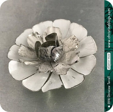 White Flower Blossom Upcycled Tin Brooch Tin Anniversary Gift