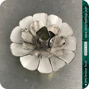 White Flower Blossom Upcycled Tin Brooch Tin Anniversary Gift