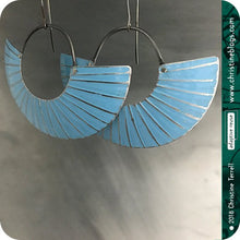 Load image into Gallery viewer, Silver Ice Blue Half Moon Recycled Tin Earrings