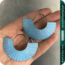 Load image into Gallery viewer, Silver Ice Blue Half Moon Recycled Tin Earrings