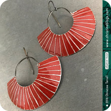 Load image into Gallery viewer, Deep Red Lined Crescent Moon Upcycled Tin Earrings