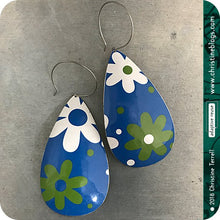 Load image into Gallery viewer, Mid Century Modern Green &amp; White Flowers Tin Teardrop Earrings