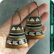 Load image into Gallery viewer, Black &amp; Copper Tribal Design Tin Earrings