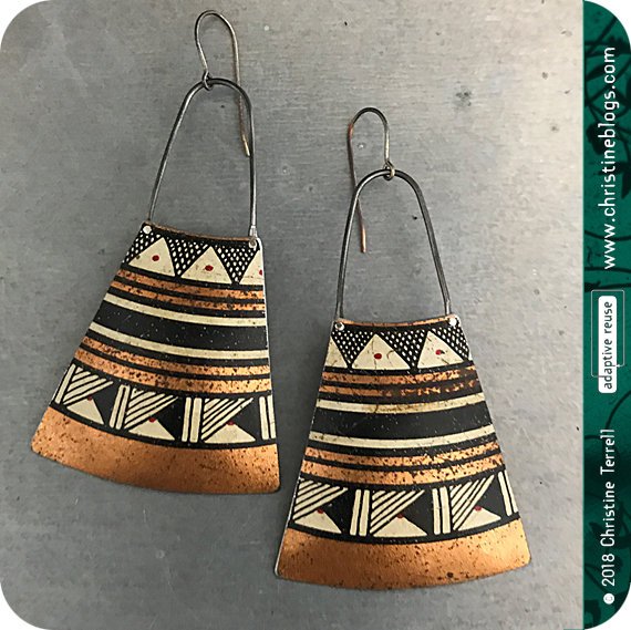 Black & Copper Tribal Design Tin Earrings