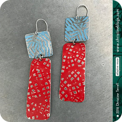 Red & Blue Zero Waste Rustic Tin Earrings