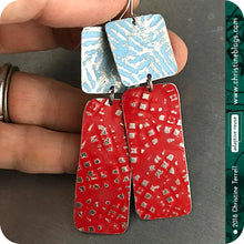 Load image into Gallery viewer, Red &amp; Blue Zero Waste Rustic Tin Earrings