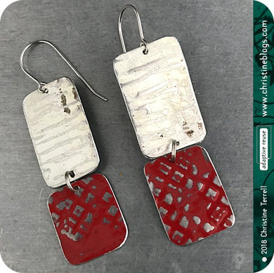 Red & White Rustic Zero Waste Tin Earrings