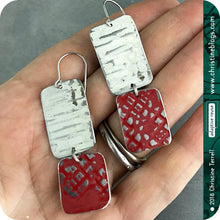 Load image into Gallery viewer, Red &amp; White Rustic Zero Waste Tin Earrings
