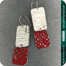 Load image into Gallery viewer, Red &amp; White Rustic Zero Waste Tin Earrings