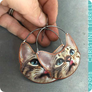Happy Tabby Cats Upcycled Tin Earrings