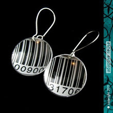 Load image into Gallery viewer, Barcode Tiny Basin Recycled Tin Earrings by Christine Terrell for adaptive reuse jewelry